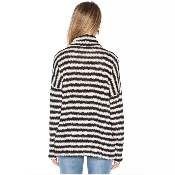 Michael Lauren Oversized Striped Turtleneck Sweater in Black